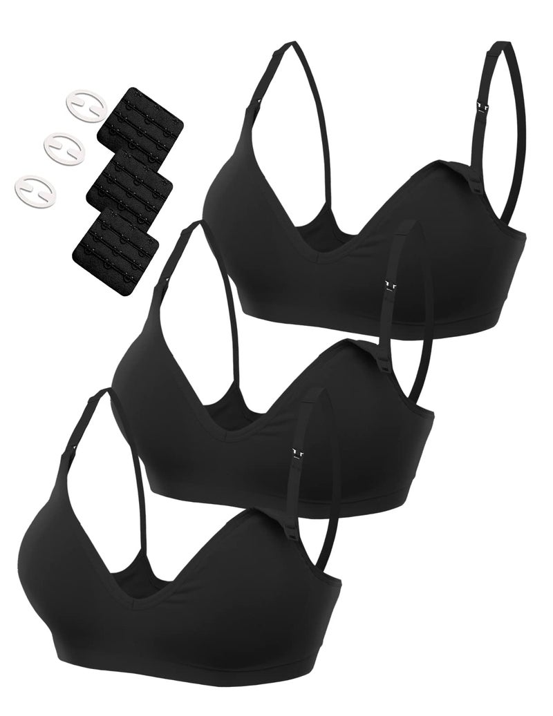 HOFISH Maternity Nursing Bras for Breastfeeding, 3 Pack Pregnancy Deep V Neck Wireless Bra with Extenders & Clips - Image 1